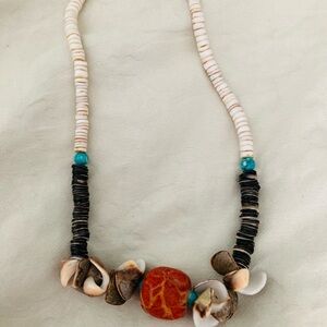 Shell and Stone Necklace with Turquoise Accents